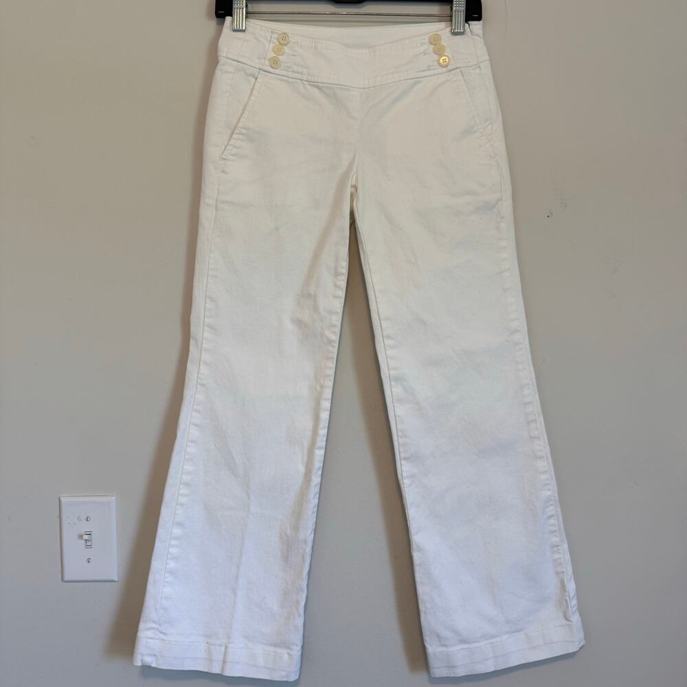 Talbots signature wide leg jeans size 25 white nautical buttons side zip